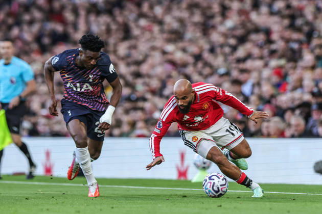 Premier League: Manchester United, ManU v Tottenham Hotspur Bryan Mbeumo of Manchester United breaks with the ball during the Premier League match Manchester United vs Tottenham Hotspur at Old Trafford, Manchester, United Kingdom on 10 October 2026 (Photo by Mark Cosgrove News Images) Manchester Old Trafford Greater Manchester United Kingdom Copyright: xMarkxCosgrove NewsxImagesx