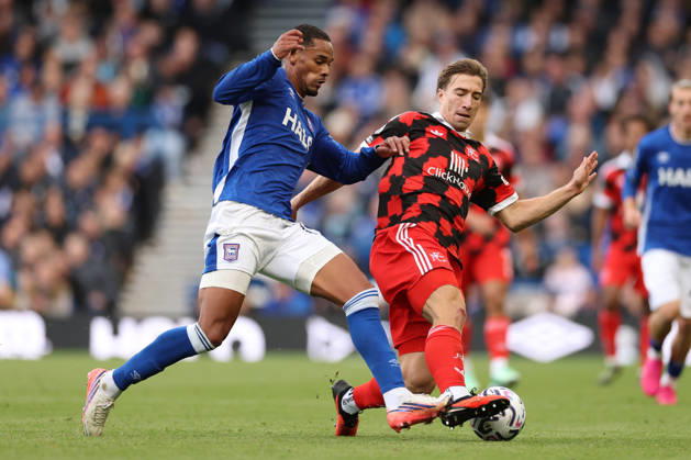 Ipswich Town v Fulham, Premier League Emersonn Correia da Silva of Ipswich Town in action with David Affengruber of Fulham during the Ipswich Town v Fulham Premier League match at Portman Road, Ipswich, England on 10 October 2026 Credit: Tiego Grenho Every Second Media Editorial use only. All images are copyright Every Second Media Limited. No images may be reproduced without prior permission. All rights reserved. Premier League and Football League images are subject to licensing agreements with Football DataCo Limited. see https: www.football-dataco.com Copyright: xIMAGO EveryxSecondxMediax ESM-2211-0109 TiegoxGrenhox xEveryxSecondxMediax