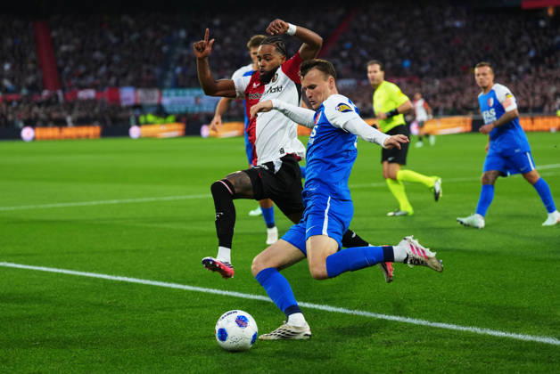 Eredivisie: Feyenoord Rotterdam v AZ Alkmaar Rotterdam - Jeremiah st Juste of Feyenoord, Peer Koopmeiners of AZ Alkmaar during the eight competition round of the 2026 2027 Eredivisie season. The match is set between Feyenoord Rotterdam and AZ Alkmaar at Stadion Feijenoord on 10 October 2026 in Rotterdam, Netherlands. Copyright: xYannickxVerhoevenx