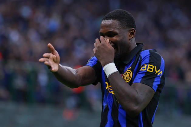 Marcus Thuram of FC Internazionale celebrates after scoring a goal during Serie A Enilive 2026 27 football match between FC Internazionale and Parma Calcio 1913. Italy Copyright: xBEAUTIFULxSPORTS Carabellix