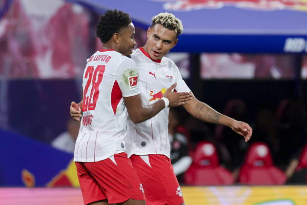 Christopher Nkunku (RB Leipzig) bejubelt seinen Treffer zum 4:0 mit Antonio Nusa (RB Leipzig) waehrend des spiels der 1. Bundesliga zwischen RB Leipzig und Eintracht Frankfurt, Red Bull Arena am 10. October 2026 in Leipzig, Deutschland. (Foto von Marco Steinbrenner DeFodi Images) +++ Christopher Nkunku (RB Leipzig) celebrates after scoring his teams fourth Goal with Antonio Nusa (RB Leipzig) during the Bundesliga match between RB Leipzig and Eintracht Frankfurt at Red Bull Arena on October 10, 2026 in Leipzig, Germany. (Photo by Marco Steinbrenner DeFodi Images) DFB DFL REGULATIONS PROHIBIT ANY USE OF PHOTOGRAPHS AS IMAGE SEQUENCES AND OR QUASI-VIDEO. (Photo by Marco Steinbrenner DeFodi Images) -