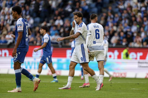 10.10.2026, GER, Fussball, Herren, 3. Liga, Saison 2026 2027, MSV Duisburg - TSG Hoffenheim II Lex-Tyger Lobinger (Duisburg) gestikuliert, Gestik Duisburg schauinsland-reisen-Arena Nordrhein-Westfalen Deutschland Copyright: xAdrianxSchlüterx