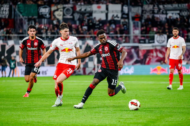 Andrija Maksimovic (RB Leipzig, 30) Zweikampf, Duell, Kampf Noel Aseko (Eintracht Frankfurt, 15) am Ball, GER, RB Leipzig vs. Eintracht Frankfurt, Fussball, 1. Bundesliga Herren, 5. Spieltag, Spielzeit 2026 2027, 10.10.2026 DFL regulations prohibit any use of photographs as image sequences and or quasi-video. GER, RB Leipzig vs. Eintracht Frankfurt, Fussball, 1. Bundesliga Herren, 5. Spieltag, Spielzeit 2026 2027, 10.10.2026 Leipzig Copyright: xEibner-Pressefoto LauraxRoemerx EP_LRR