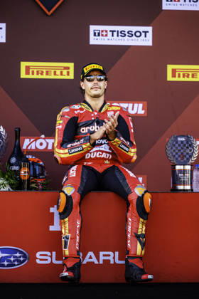 October 10, 2026, Cascais, Lisbon, Portugal: Nicolo Bulega of Aruba after winning the Race 1 of the FIM Superbike World Championship, WM, Weltmeisterschaft at Circuito Estoril on October 10, 2026 in Cascais, Portugal. Cascais Portugal - ZUMAr200 20261010_zsp_r200_072 Copyright: xNunoxReisinhox