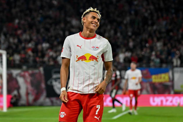 Fußball I Herren I Saison 2026-2027 I Bundesliga I 5. Spieltag I RB Leipzig - Eintracht Frankfurt I 10.10.2026 Torjubel Antonio Nusa (7, RB Leipzig) nach seinem Tor zum 5:0 Freisteller, Nahaufnahme, Porträt, Portrait, Einzelfoto, Einzelbild, Körper Leipzig Red Bull Arena Sachsen Deutschland Copyright: xLobeca InesxHähnelx