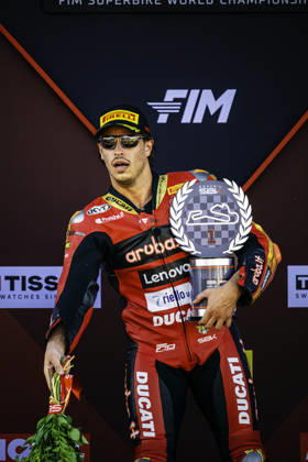 October 10, 2026, Cascais, Lisbon, Portugal: Nicolo Bulega of Aruba after winning the Race 1 of the FIM Superbike World Championship, WM, Weltmeisterschaft at Circuito Estoril on October 10, 2026 in Cascais, Portugal. Cascais Portugal - ZUMAr200 20261010_zsp_r200_109 Copyright: xNunoxReisinhox