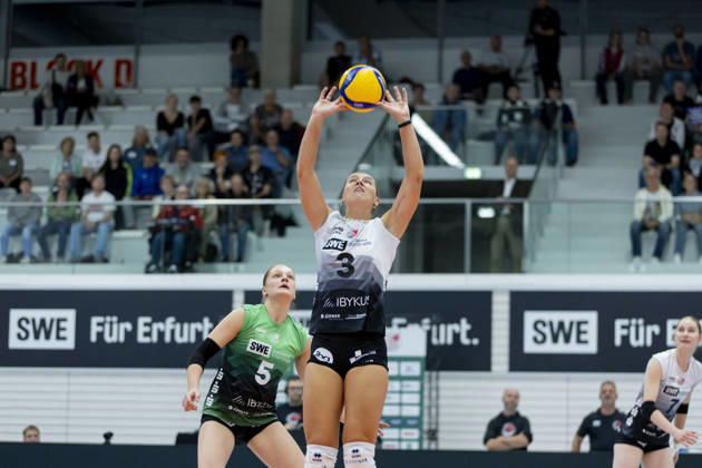 DEKRA 1. Bundesliga Frauen: Schwarz-Weiss Erfurt vs. Rote Raben Vilsbiburg; Erfurt; 10.10.2026 Lina-Marie Lieb ( 3; Schwarz-Weiss Erfurt) DEKRA 1. Bundesliga Frauen: Schwarz-Weiss Erfurt vs. Rote Raben Vilsbiburg; Riethsporthalle Erfurt; 10.10.2026 Copyright: xBEAUTIFULxSPORTS Duehringx