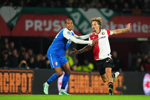 Eredivisie: Feyenoord Rotterdam v AZ Alkmaar Rotterdam - Calvin Stengs, Luciano Valente of Feyenoord during the eight competition round of the 2026 2027 Eredivisie season. The match is set between Feyenoord Rotterdam and AZ Alkmaar at Stadion Feijenoord on 10 October 2026 in Rotterdam, Netherlands. Copyright: xYannickxVerhoevenx
