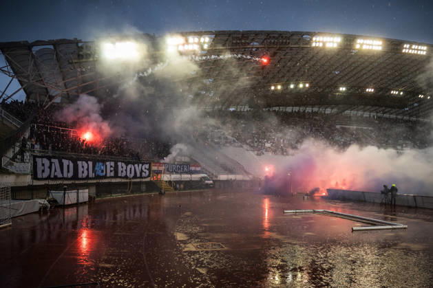 SuperSport HNL, round 09: HNK Hajduk Split v GNK Dinamo Zagreb Supporters of GNK Dinamo Zagreb, Bad Blue Boysi during the SuperSport HNL 2026. 2027. round 09 match between HNK Hajduk Split and GNK Dinamo Zagreb at Poljud Stadium in Split, Croatia on October 10, 2026.  ZvonimirxBarisin PIXSELL