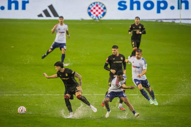 SuperSport HNL, round 09: HNK Hajduk Split v GNK Dinamo Zagreb Niko Galesic of GNK Dinamo Zagreb and Dalisson de Almeida of HNK Hajduk Split during the SuperSport HNL 2026. 2027. round 09 match between HNK Hajduk Split and GNK Dinamo Zagreb at Poljud Stadium in Split, Croatia on October 10, 2026.  ZvonimirxBarisin PIXSELL
