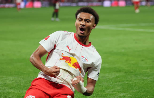 RB Leipzig - Frankfurt Bundesliga Leipzig, 10.10.2026, Red Bull Arena, Fußball, 1.Bundesliga, 5.Spieltag , RB Leipzig vs. SG Eintracht Frankfurt , Im Bild: Tor für RB Leipzig. Tidiam Gomis (27, RB Leipzig) trifft zum 6:0 und jubelt. , Nur zur redaktionellen Nutzung. Only editorial use. , DFL DFB regulations prohibit any use of photographs as image sequences and or quasi-video. ,