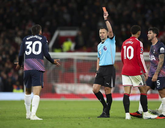 Liverpool v Manchester City, FA Premier League 10.10.26 Liverpool v Manchester City, FA Premier League Bradley Ormesher The Times Rodrigo Bentancur of Tottenham shown red card incident  Copyright: xBradleyxOrmesherx NINTCHDBPICT001114757929