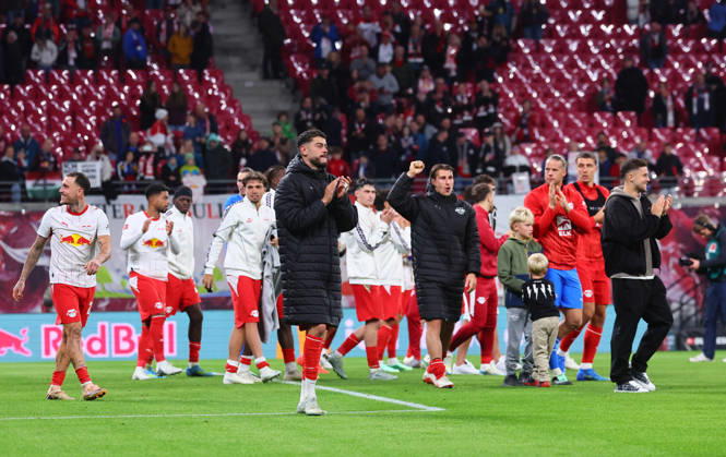 RB Leipzig - Frankfurt Bundesliga Leipzig, 10.10.2026, Red Bull Arena, Fussball, Bundesliga, Spieltag 5 , RB Leipzig vs. SG Eintracht Frankfurt 6:0 (4:0) , Im Bild: RB Leipzig Schlussjubel ,
