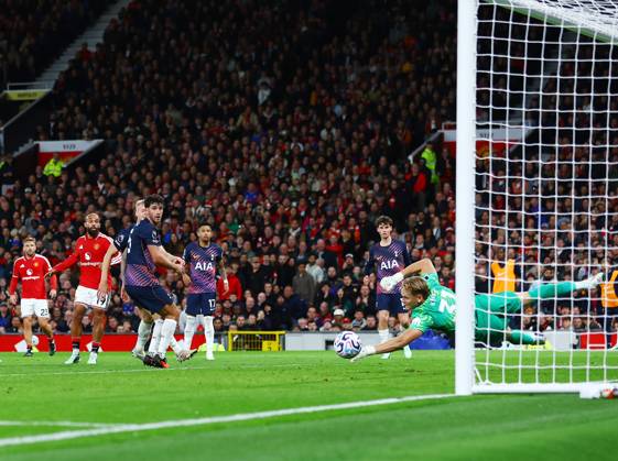 Bryan Mbeumo of Manchester United, ManU scores the opening goal Manchester United v Tottenham Hotspur, Premier League, Football, Old Trafford, Manchester, UK - 10 Oct 2026Manchester Old Trafford United Kingdom EDITORIAL USE ONLY No use with unauthorised audio, video, data, fixture lists, club league logos or live services. Online in-match use limited to 120 images, no video emulation. No use in betting, games or single club league player publications. Copyright: xMattxWest Shutterstockx 17208388ap