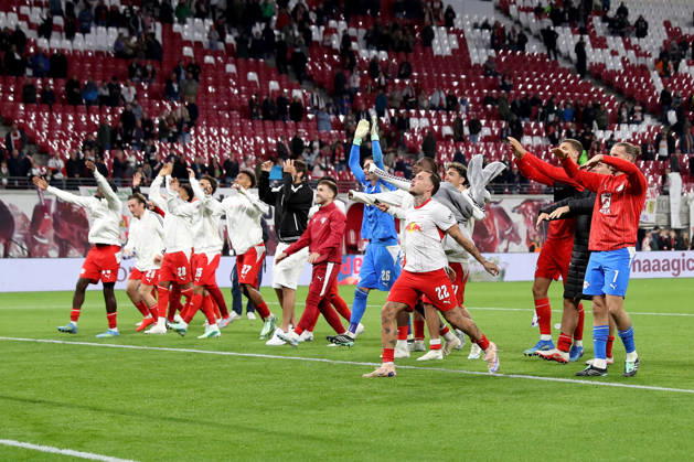 10.10.2026, xgox, Fussball 1.Bundesliga, RB Leipzig - Eintracht Frankfurt v.l. Jubel, Freude über den Sieg (DFL DFB REGULATIONS PROHIBIT ANY USE OF PHOTOGRAPHS as IMAGE SEQUENCES and or QUASI-VIDEO) Leipzig