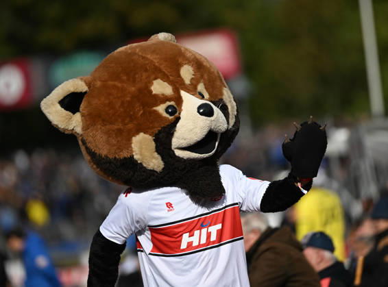 10.10.2026, xophax, Fussball 3.Liga, Fortuna Koeln - Saarbrücken. Fortuna Köln Maskottchen Fred Koeln