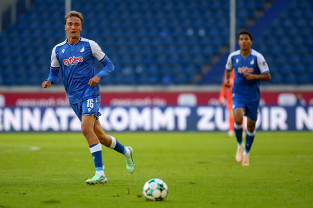 10.10.2026, GER, Fussball, Herren, 3. Liga, Saison 2026 2027, MSV Duisburg - TSG Hoffenheim II Luis Engelns (TSG II) in Aktion am Ball, Einzelaktion Copyright: xSvenxHanischx