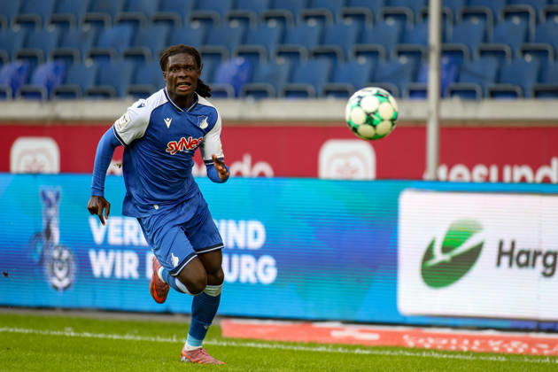 10.10.2026, GER, Fussball, Herren, 3. Liga, Saison 2026 2027, MSV Duisburg - TSG Hoffenheim II Blessing Maleko Makanda (TSG II) in Aktion am Ball, Einzelaktion Copyright: xSvenxHanischx