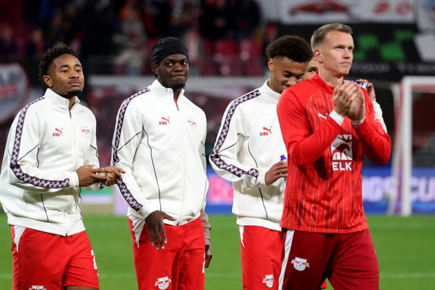 10.10.2026, xgox, Fussball 1.Bundesliga, RB Leipzig - Eintracht Frankfurt v.l. Jubel, Freude über den Sieg (DFL DFB REGULATIONS PROHIBIT ANY USE OF PHOTOGRAPHS as IMAGE SEQUENCES and or QUASI-VIDEO) Leipzig