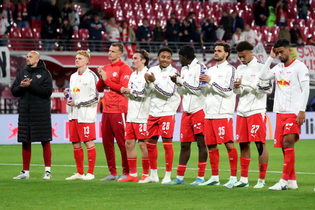 10.10.2026, xgox, Fussball 1.Bundesliga, RB Leipzig - Eintracht Frankfurt v.l. Jubel, Freude über den Sieg (DFL DFB REGULATIONS PROHIBIT ANY USE OF PHOTOGRAPHS as IMAGE SEQUENCES and or QUASI-VIDEO) Leipzig