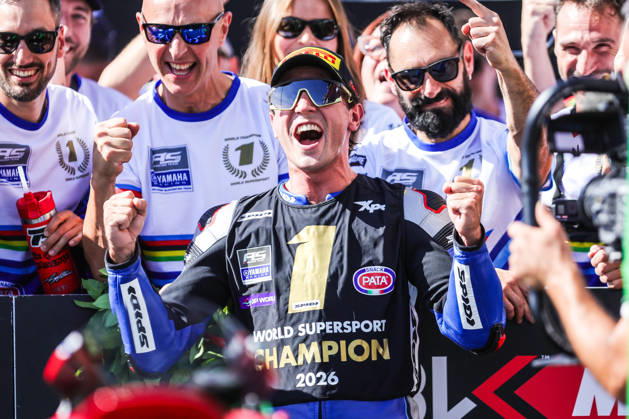 World Superbikes Estoril Round 2026 - Day 2 Albert Arenas of Spain celebrates the World Supersport championship during the 2026 World Superbike Estoril Round at Circuito do Estoril in Cascais, Portugal, on October 10, 2026. Estoril Lisboa Portugal  Copyright: xMiguelxReisx originalFilename:reis-notitle261010_npbDk.jpg
