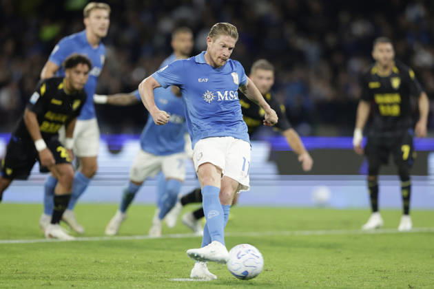 Serie a football match SSC Napoli vs Frosinone Napoli s Belgian midfielder Kevin De Bruyne scores against frosinone goal of 1-0 on penalty during the Serie A football match between SSC Napoli vs Frosinone at the Diego Armando Maradona Stadium in Naples, southern Italy, on October 10, 2026. _BPH7995 Copyright: xAntonioxBalascox