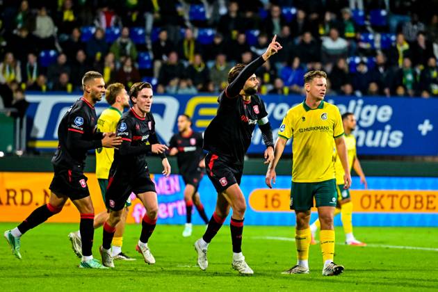 SITTARD , 10-10-2026 , Fortuna Sittard Stadium , season 2025 2026 , Dutch Eredivisie football , match between Fortuna Sittard and FC Twente , picture shows FC Twente player Robin Propper celebrates after scoring his team s first goal Fortuna Sittard - Twente  x208125595x Copyright: