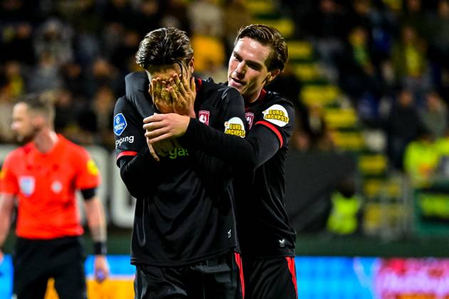 SITTARD , 10-10-2026 , Fortuna Sittard Stadium , season 2025 2026 , Dutch Eredivisie football , match between Fortuna Sittard and FC Twente , picture shows FC Twente player Robin Propper celebrates after scoring his team s first goal Fortuna Sittard - Twente  x208125627x Copyright: