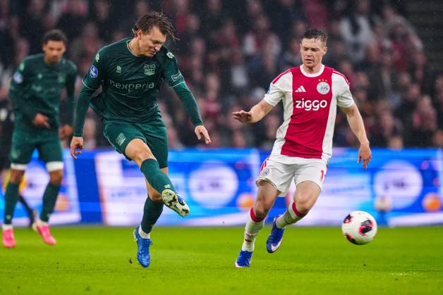 AMSTERDAM , 10-10-2026 , JohanCruyff Arena , season 2026 2027 , Dutch Eredivisie football , Match between Ajax and NEC Nijmegen , picture shows NEC Nijmegen player Perr Schuurs passes the ball Ajax - NEC  x208126621x Copyright: