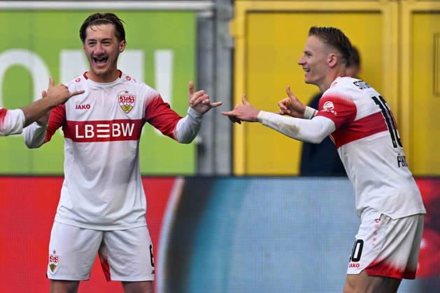 Paderborn, Home-Deluxe-Arena, 10.10.26, GER, Herren, 1.Bundesliga, Saison 2026-2027, SC Paderborn 07 - VfB Stuttgart Bild: Chris FUEHRICH (Stuttgart) jubelt nach seinem Tor zum 0:2 DFL regulations prohibit any use of photographs as image sequences and or quasi-video. Nordrhein-Westfalen Deutschland