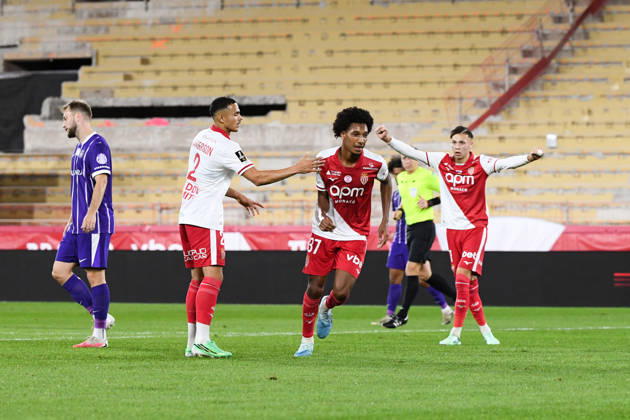 AS Monaco v Toulouse FC - Ligue 1 McDonald s 2026 2027 VANDERSON of Monaco, Mathys DETOURBET of Monaco and Edan DIOP of Monaco celebrate after scores during Ligue 1 McDonald s match between Monaco and Toulouse at Stade Louis II on October 10, 2026 in Monaco, Monaco. Monaco Monaco  Copyright: xIconxSportx 776573324