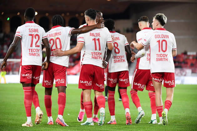 AS Monaco v Toulouse FC - Ligue 1 McDonald s 2026 2027 Sabidou SANE of Monaco, NAZINHO of Monaco, Mathys DETOURBET of Monaco, Denis ZAKARIA of Monaco , Aleksandr GOLOVIN of Monaco, Matthis ABLINE of Monaco celebrate after scores during Ligue 1 McDonald s match between Monaco and Toulouse at Stade Louis II on October 10, 2026 in Monaco, Monaco. Monaco Monaco  Copyright: xIconxSportx 776573324