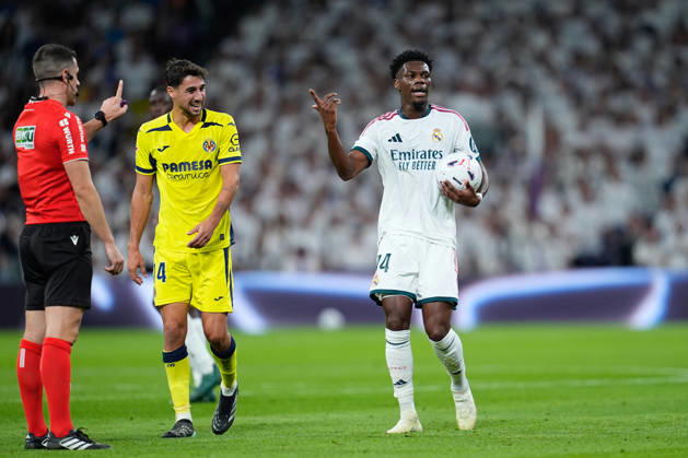 October 10, 2026, Madrid, Madrid, Spain: Aurelien Tchouameni of Real Madrid CF protests during the Spanish League, LaLiga EA Sports, football match between Real Madrid and Villarreal CF at Bernabeu stadium on October 10, 2026, in Madrid, Spain. Real Madrid V Villarreal CF - LaLiga EA Sports  - ZUMAa181 20261010_zaa_a181_204 Copyright: xDennisxAgyemanx