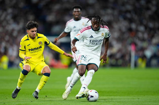October 10, 2026, Madrid, Madrid, Spain: Yan Diomande of Real Madrid and Ilias Akhomachof Villarreal CF compete for the ball during the Spanish League, LaLiga EA Sports, football match between Real Madrid and Villarreal CF at Bernabeu stadium on October 10, 2026, in Madrid, Spain. Real Madrid V Villarreal CF - LaLiga EA Sports  - ZUMAa181 20261010_zaa_a181_216 Copyright: xDennisxAgyemanx