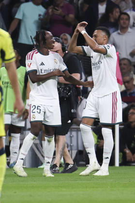 Real Madrid v Villarreal - La Liga EA Sports 2026 27 October 10, 2026, Estadio Santiago Bernabeu, Madrid, Spain: Yan Diomande of Real Madrid celebrates his goal with Kylian Mbappe during La Liga EA Sports match between Real Madrid and Villarreal at Estadio Santiago Bernabeu on October 10, 2026 in Madrid, Spain. Madrid Estadio Santiago Bernabeu Madrid Spain Copyright: xAlejandroxMatiasxAcostax