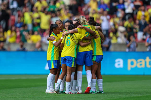 RECORD DATE NOT STATED 10th October 2026; Beira-Rio Stadium, Porto Alegre, Brazil; Friendlies Women Football, Brazil versus Argentina; Players of Brazil celebrates the scored goal by Luany Rosa in the 26th minute to go up 1-0 MaxxPeixoto