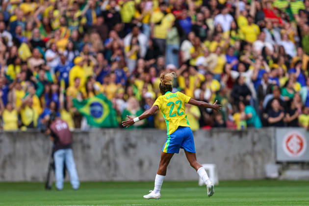 RECORD DATE NOT STATED 10th October 2026; Beira-Rio Stadium, Porto Alegre, Brazil; Friendlies Women Football, Brazil versus Argentina; Luany Rosa of Brazil celebrates his goal in the 26th minute to go up 1-0 MaxxPeixoto