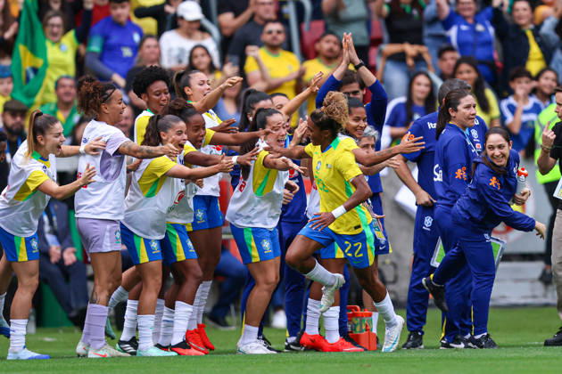 RECORD DATE NOT STATED 10th October 2026; Beira-Rio Stadium, Porto Alegre, Brazil; Friendlies Women Football, Brazil versus Argentina; Luany Rosa of Brazil celebrates his goal with teammatesin the 26th minute to go up 1-0 MaxxPeixoto