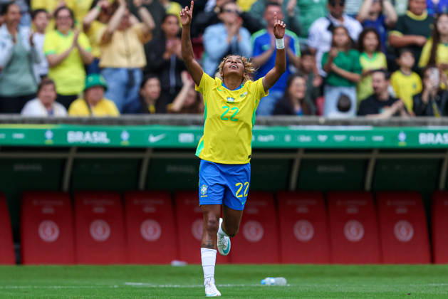 RECORD DATE NOT STATED 10th October 2026; Beira-Rio Stadium, Porto Alegre, Brazil; Friendlies Women Football, Brazil versus Argentina; Luany Rosa of Brazil celebrates his goal in the 26th minute to go up 1-0 MaxxPeixoto