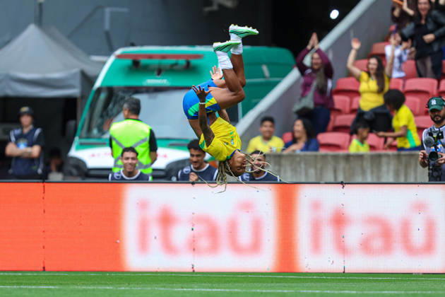 RECORD DATE NOT STATED 10th October 2026; Beira-Rio Stadium, Porto Alegre, Brazil; Friendlies Women Football, Brazil versus Argentina; Geyse Ferreira of Brazil celebrates his goal in the 38th minute to go up 2-0 MaxxPeixoto