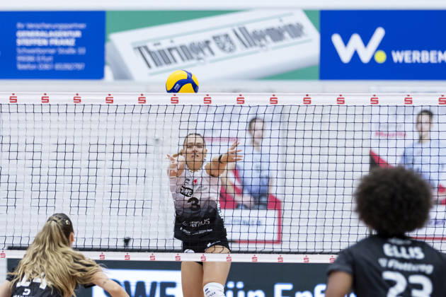 DEKRA 1. Bundesliga Frauen: Schwarz-Weiss Erfurt vs. Rote Raben Vilsbiburg; Erfurt; 10.10.2026 Lina-Marie Lieb ( 3; Schwarz-Weiss Erfurt) DEKRA 1. Bundesliga Frauen: Schwarz-Weiss Erfurt vs. Rote Raben Vilsbiburg; Riethsporthalle Erfurt; 10.10.2026 Copyright: xBEAUTIFULxSPORTS Duehringx