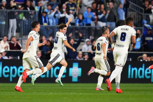 October 10, 2026: Philadelphia Union Forward Milan Iloski (10) celebrates a goal during the second half of an MLS, Fussball Herren, USA match against Real Salt Lake at Subaru Park in Chester, Pennsylvania. CSM Chester United States of America - ZUMAc04_ 20261010_zma_c04_293 Copyright: xKylexRoddenx