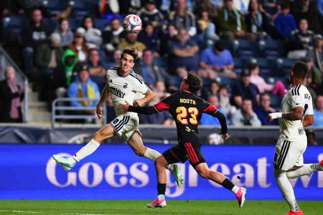 October 10, 2026: Philadelphia Union Forward Milan Iloski (10) heads the ball during the second half of an MLS, Fussball Herren, USA match against Real Salt Lake at Subaru Park in Chester, Pennsylvania. CSM Chester United States of America - ZUMAc04_ 20261010_zma_c04_297 Copyright: xKylexRoddenx