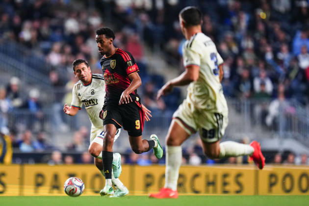 October 10, 2026: Real Salt Lake Forward Morgan Guilavogui (9) controls the ball during the second half of an MLS, Fussball Herren, USA match against the Philadelphia Union at Subaru Park in Chester, Pennsylvania. CSM Chester United States of America - ZUMAc04_ 20261010_zma_c04_304 Copyright: xKylexRoddenx
