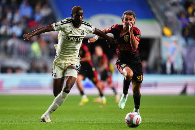 October 10, 2026: Philadelphia Union Defender Neil Pierre (44) and Real Salt Lake Forward Sergi Solans (22) battle for the ball during the second half of an MLS, Fussball Herren, USA match at Subaru Park in Chester, Pennsylvania. CSM Chester United States of America - ZUMAc04_ 20261010_zma_c04_320 Copyright: xKylexRoddenx