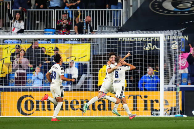 October 10, 2026: Philadelphia Union Forward Milan Iloski (10) and Philadelphia Union Midfielder Cavan Sullivan (6) celebrate a goal during the second half of an MLS, Fussball Herren, USA match against Real Salt Lake at Subaru Park in Chester, Pennsylvania. CSM Chester United States of America - ZUMAc04_ 20261010_zma_c04_331 Copyright: xKylexRoddenx