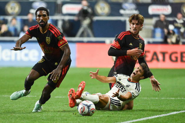 Philadelphia Union Vs Real Salt Lake - October 10, 2026 Quinn Sullivan 33 of the Philadelphia Union is fouled by Kobi Henry 3 of Real Salt Lake during the Major League Soccer 2026 match between Philadelphia Union and Real Salt Lake at Subaru Park in Chester, Pennsylvania, on October 10, 2026. Philadelphia United States  Copyright: xJackxMegawx originalFilename:megaw-philadel261010_npFW9.jpg