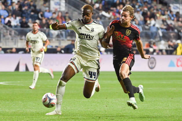Philadelphia Union Vs Real Salt Lake - October 10, 2026 Neil Pierre 44 of the Philadelphia Union challenges Sergi Solans 22 of Real Salt Lake during the Major League Soccer 2026 match between Philadelphia Union and Real Salt Lake at Subaru Park in Chester, Pennsylvania, on October 10, 2026. Philadelphia United States  Copyright: xJackxMegawx originalFilename:megaw-philadel261010_nplGb.jpg