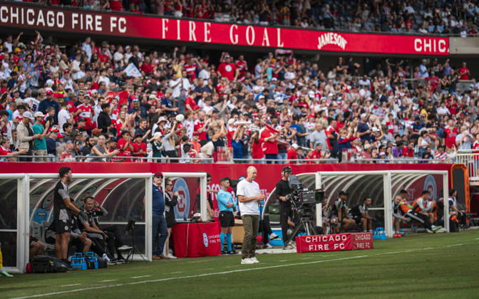 Chicago Fire FC V New York City FC - MLS, Fussball Herren, USA - October 10, 2026 Gregg Berhalter, manager of Chicago Fire FC, reacts after Anton Saletros ( 6) of Chicago Fire FC scores to tie the game 1-1 during the match between Chicago Fire FC and New York City FC at Soldier Field Stadium in Chicago, United States, on October 10, 2026. Chicago IL United States  Copyright: xRichardxNicholsx originalFilename:nichols-chicagof261010_npV99.jpg