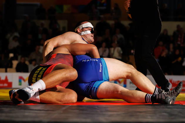 DRB BIRTAT Bundesliga, 6. Wettkampftag, ASV Mainz 88 - KG Baienfurt Ravensburg, Mainz, 10.10.2026 Kampf zwischen Yassine Ben Labed (rot, ASV Mainz 88) Jan Zirn (blau, KG Baienfurt Ravensburg), Griechisch Roemisch bis 130 kg DRB BIRTAT Bundesliga, 6. Wettkampftag, ASV Mainz 88 - KG Baienfurt Ravensburg, Sporthalle am großen Sand, Mainz, 10.10.2026 Copyright: xBEAUTIFULxSPORTS Hahnex